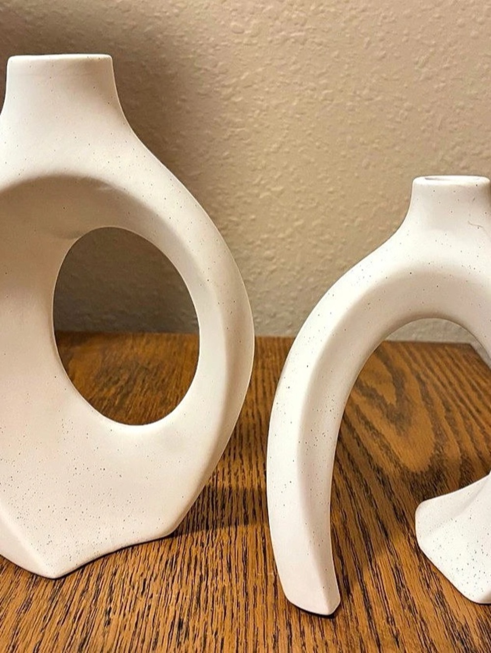 White Abstract Ceramic-Style Vase Set